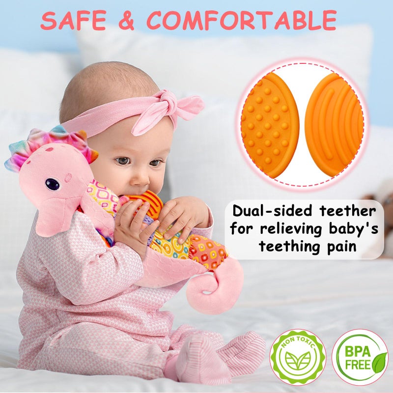 Fuzqq Baby Girl Toys 0-6 Months Musical Stuffed Animal Plush Toy with Rattle Soft Newborn Toy for 0 3 6 9 12 Months Girls Baby Girl Gift Pink - Image 4